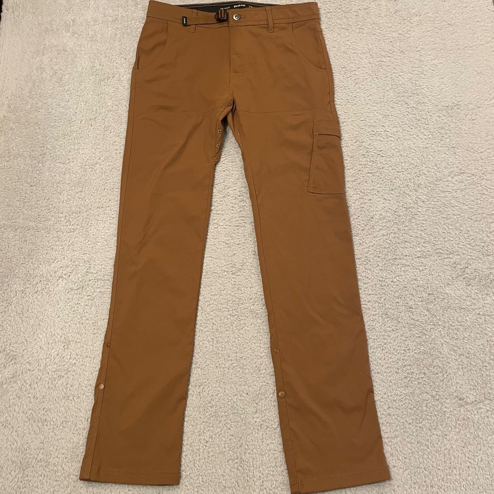 Prana Zion Slim Straight Pant Men 32x29 (Tag 32x34) Brown Belted Stretch Hiking